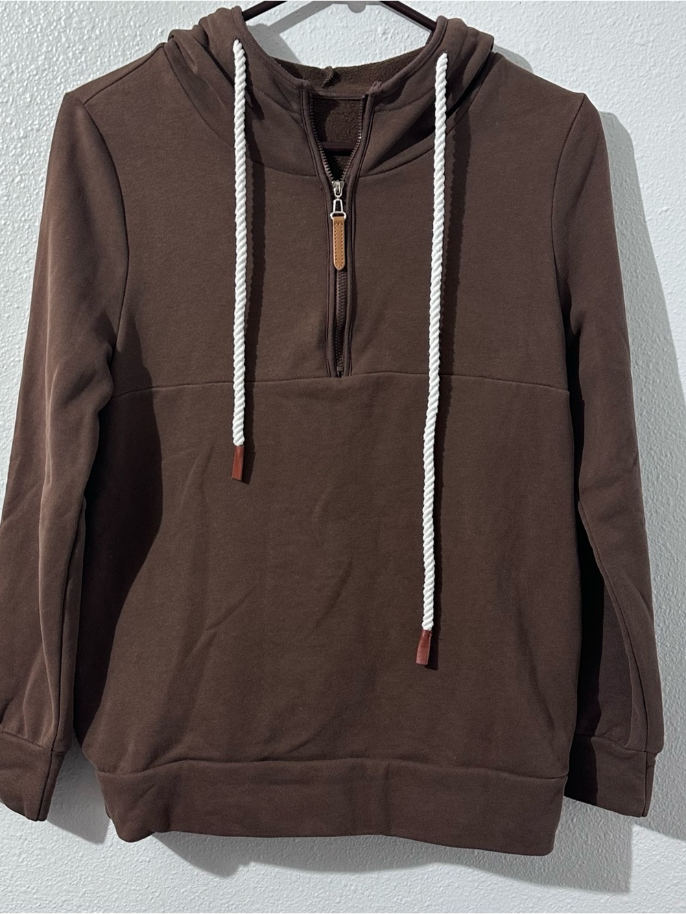 Womens Brown Half-Zip Hooded Sweater size small